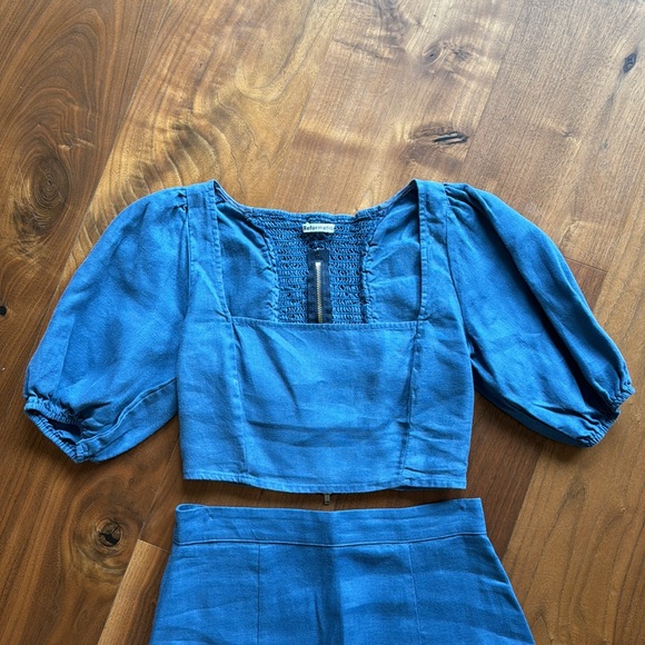 REFORMATION Yucca Linen Two Piece Matching Set / Dusty Blue Small 2 - Picture 3 of 7